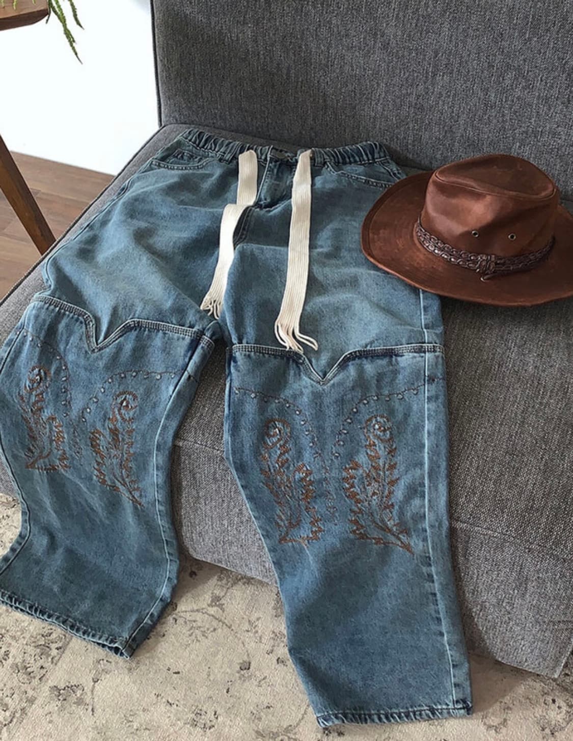 [UNISEX] 웨스턴업 밴딩 와이드 데님 팬츠 상품이미지1