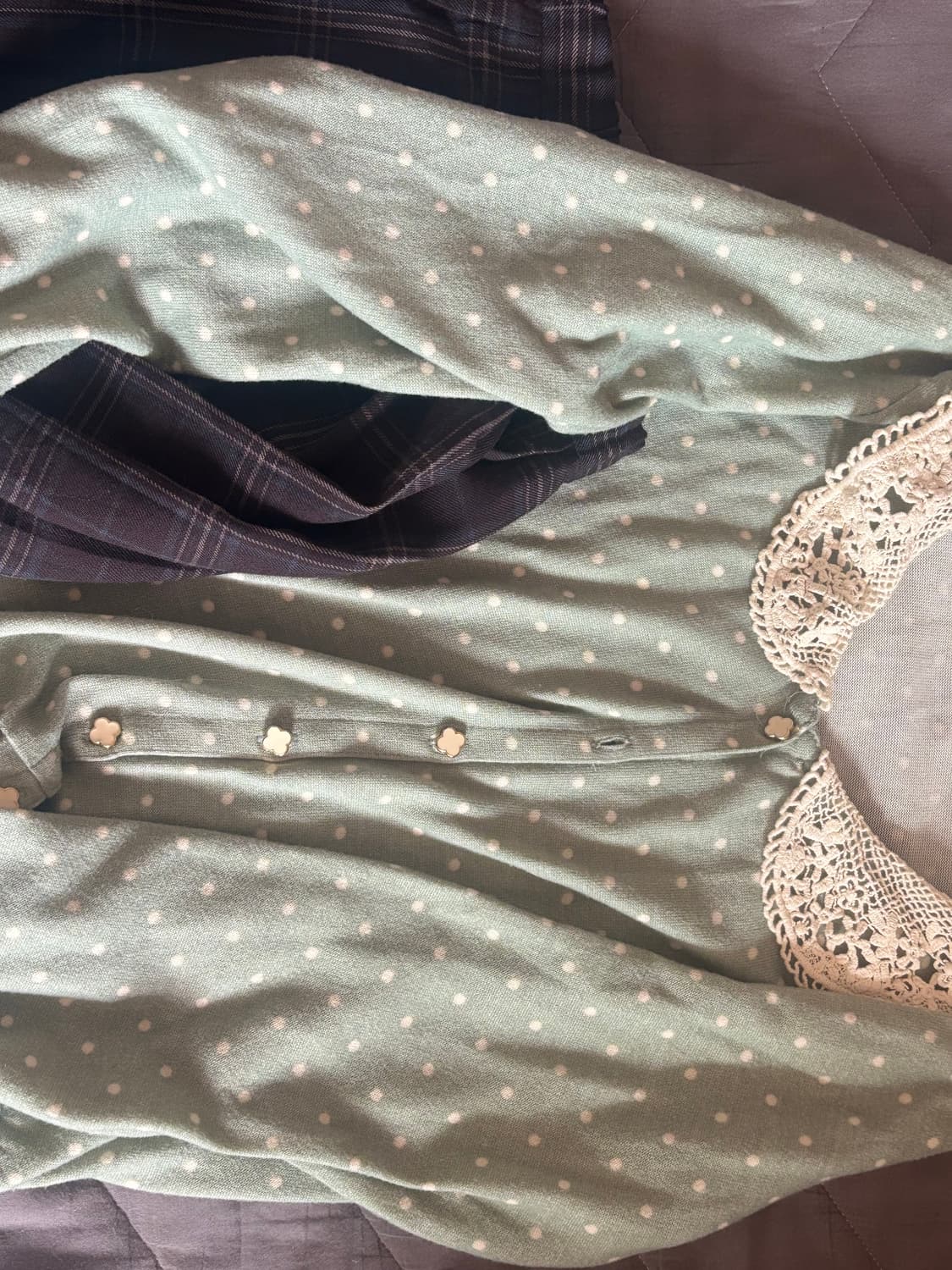 민트 도트 가디건 +초코체크 스커트 빈티지 세트 상품이미지1