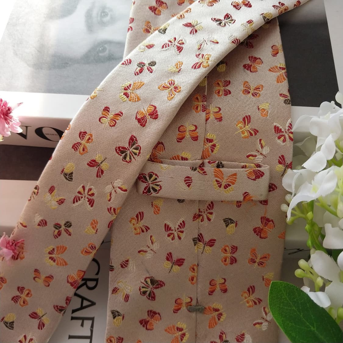 제냐 실크 베이지 나비 자카드 넥타이 9cm A등급 K1547
 상품이미지6