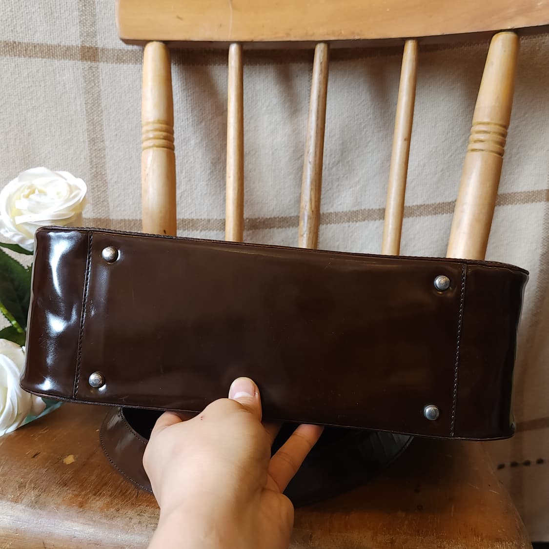 90s 이태리 브라운 페이던트 레더 숄더백 상품이미지7