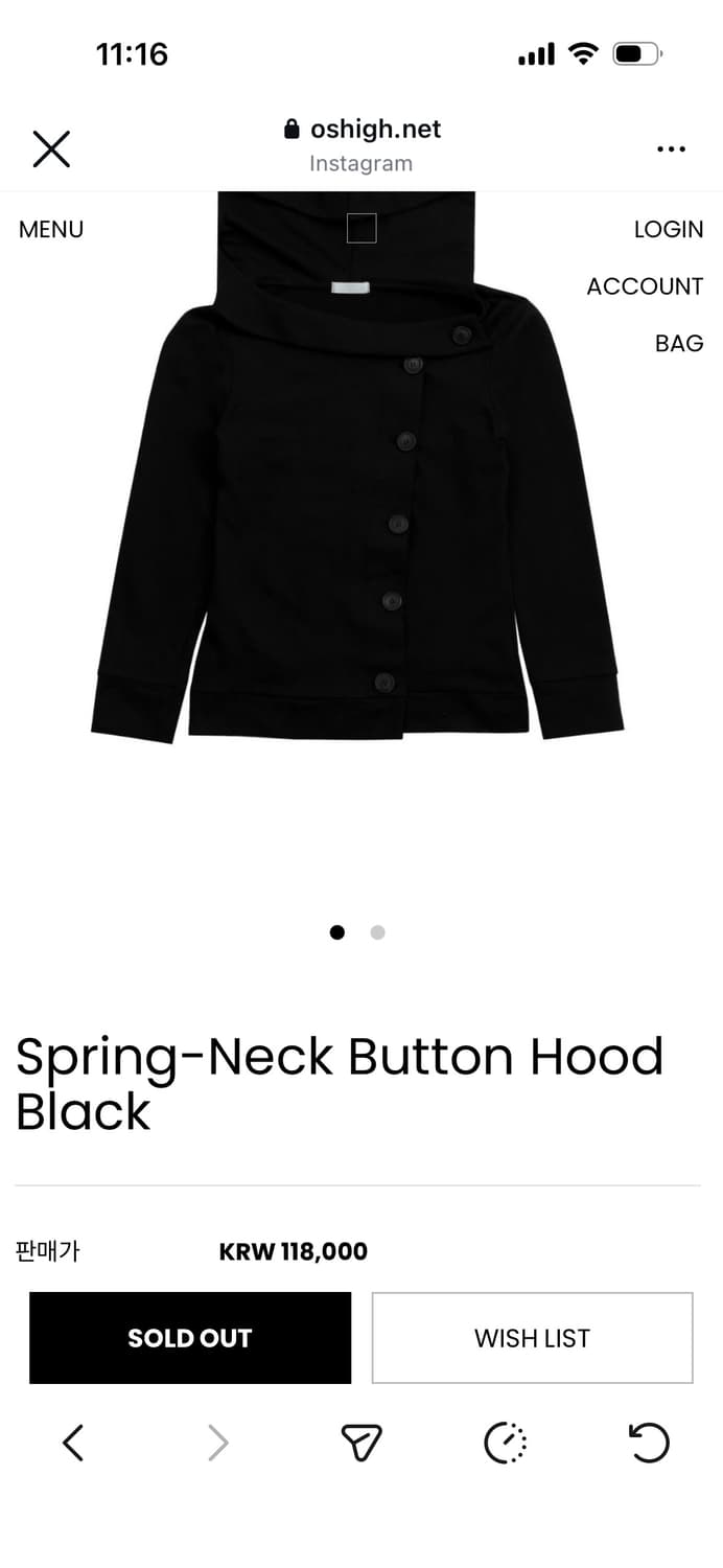 오스하이 스프링 넥 버튼 후드 블랙 상품이미지3