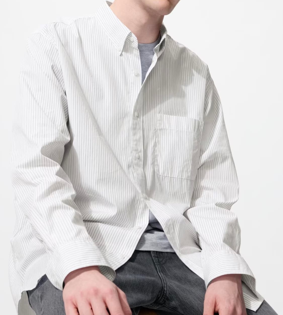 유니클로 엑스트라파인브로드코튼 스트라이프 화이트셔츠 새상품 팝니다.    상품이미지1