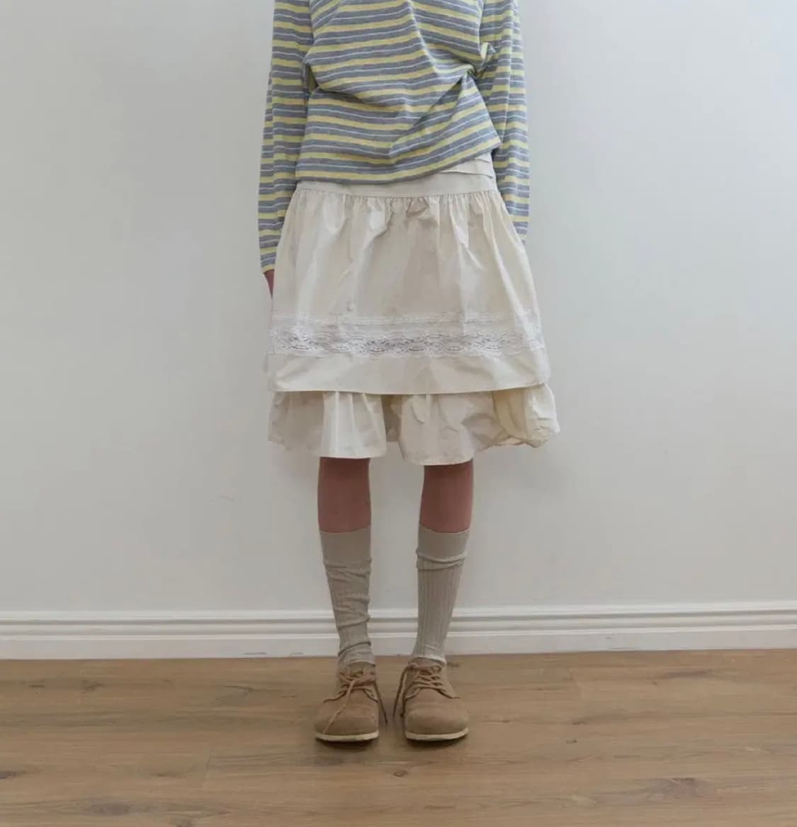 노컨텐츠 스커트 337. Tiered Lace SK _ Cream 상품이미지1