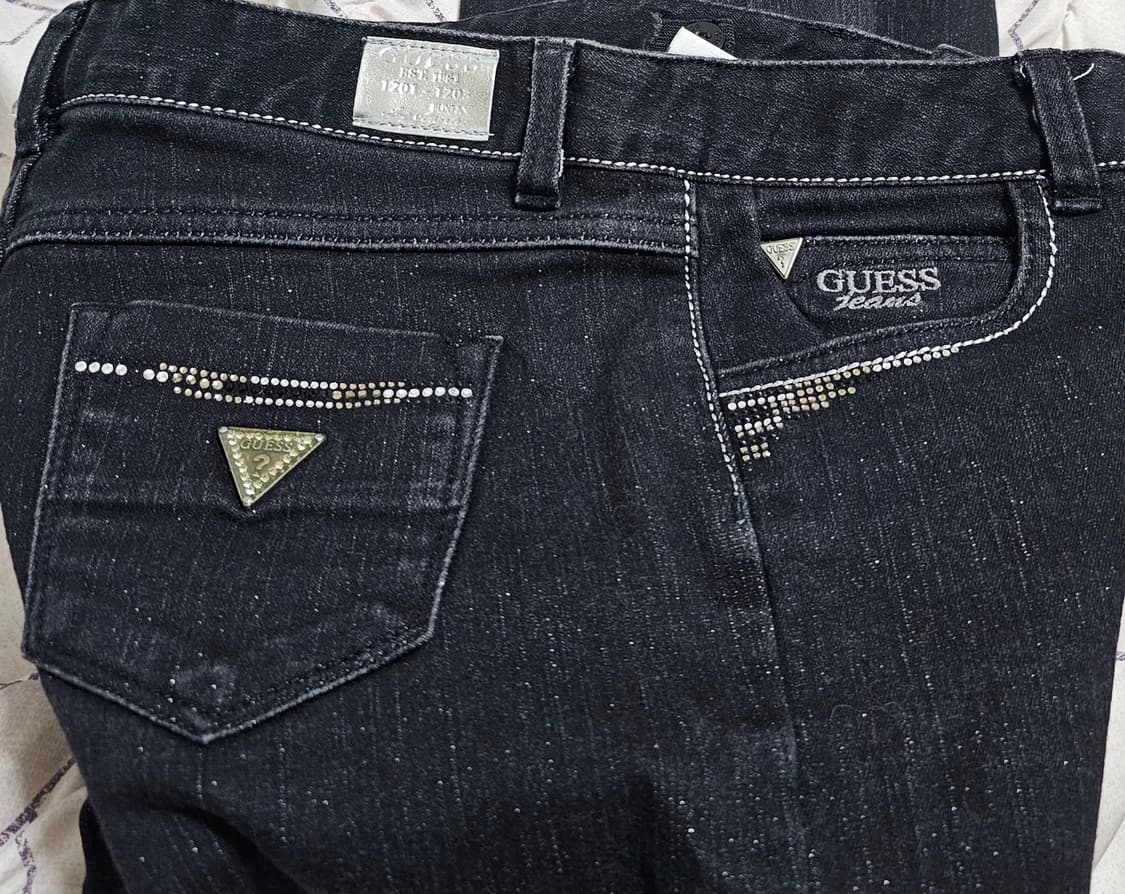 게스 블랙펄 스와르브스키 스판 기모 스키니 68-165  27인치 상품이미지5