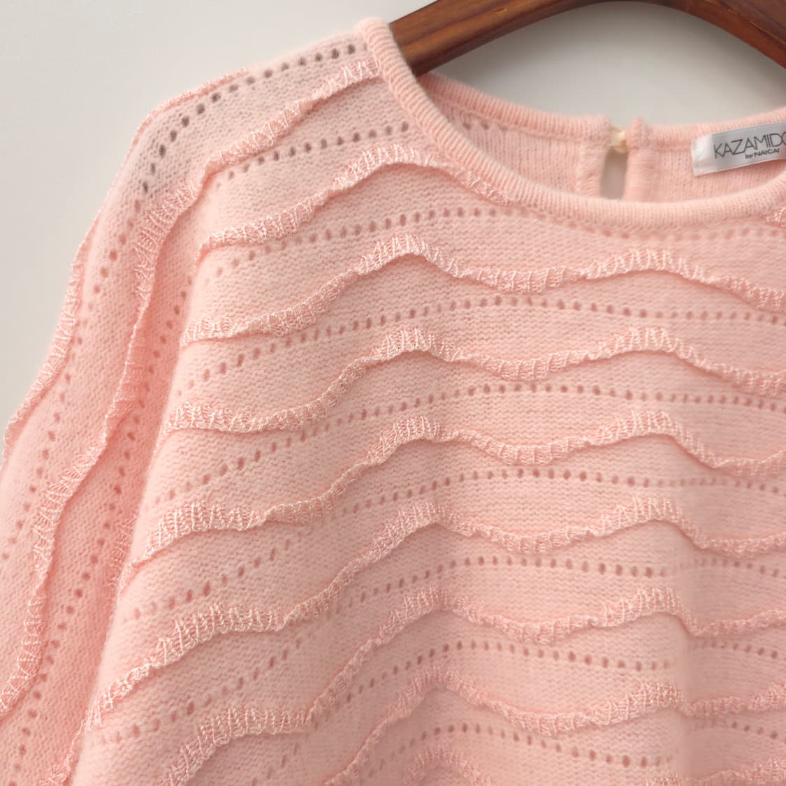 KAZAMIDORI 연핑크 울 가오리핏 물결패턴니트 상품이미지5