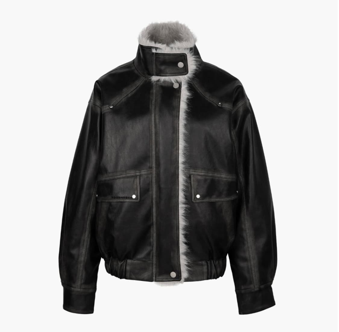 러프넥 워싱레더 무스탕 자켓 그레이 S 상품이미지3