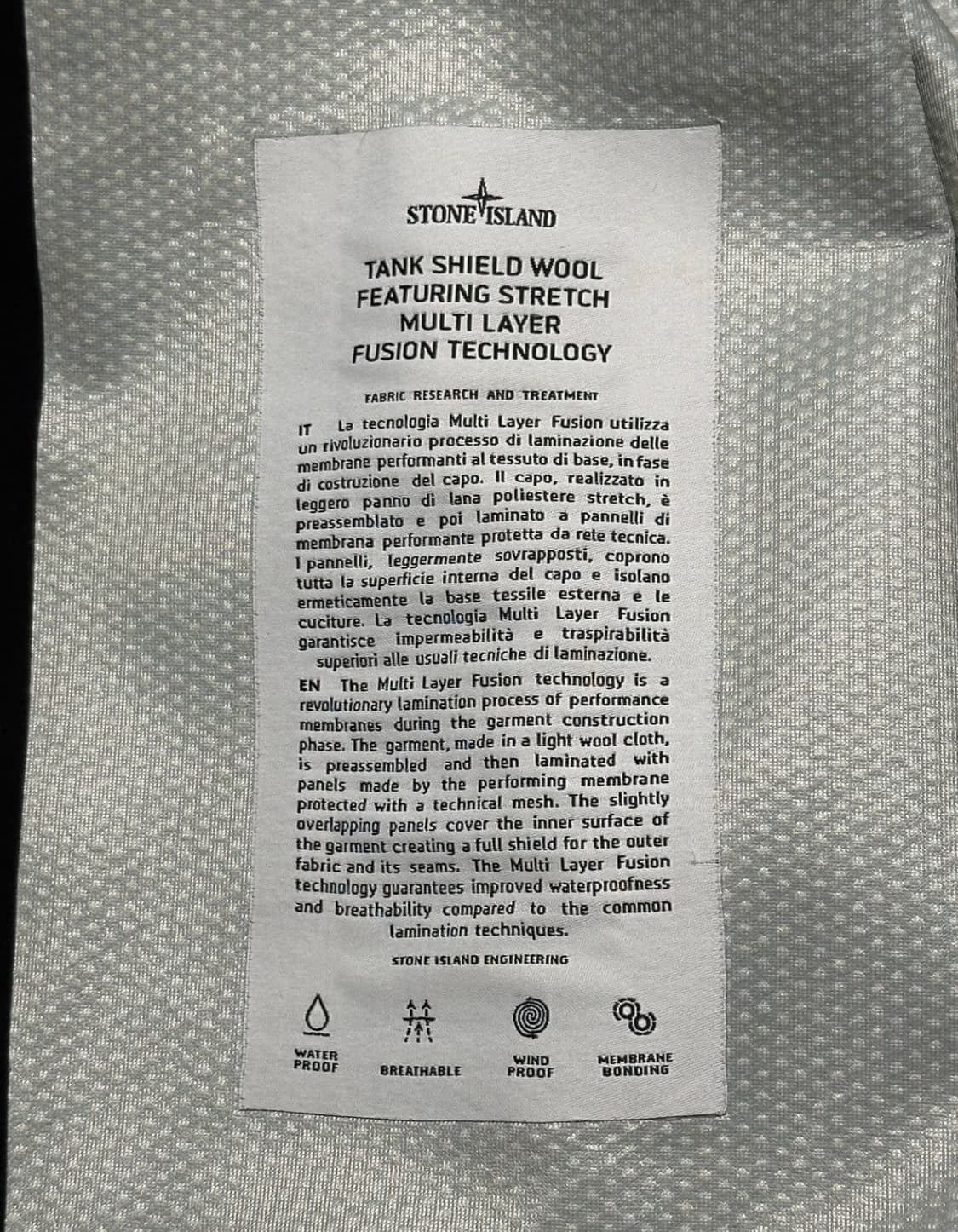 스톤아일랜드 탱크쉴드 울 자켓 M(100) 국내판 상품이미지2
