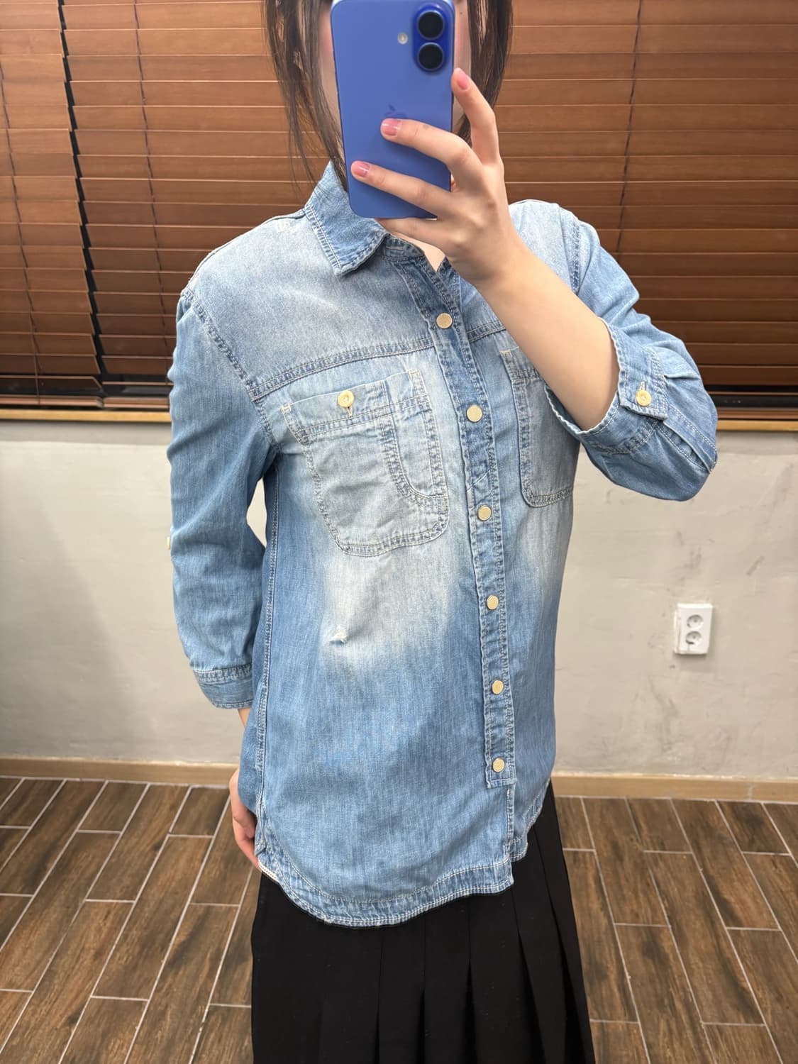 썰스데이 아일랜드 체인 스티치 웨스턴 데님 셔츠 상품이미지4