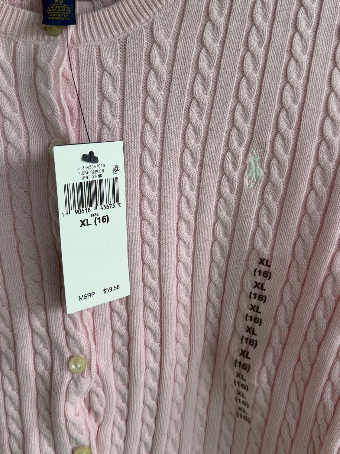 (새제품) 폴로 걸즈 꽈배기 핑크 가디건 XL 상품이미지4