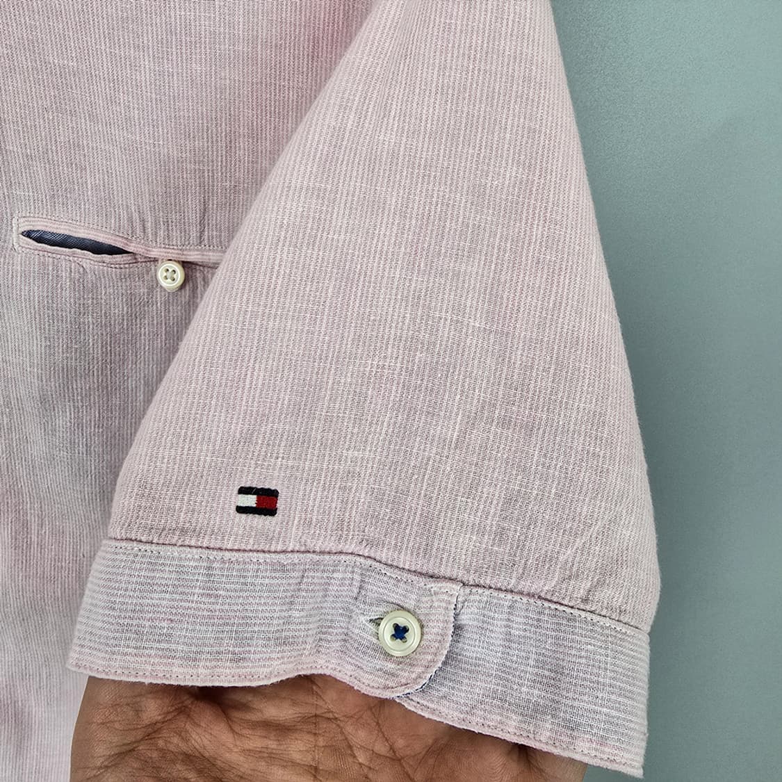 타미힐피거 린넨코튼 버튼다운 포켓 반팔셔츠 M 상품이미지5
