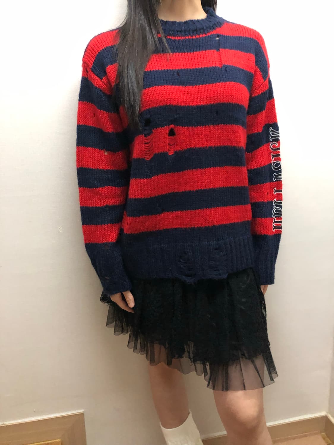 빈티지 레드 펑크 스트라이프 니트 상품이미지3