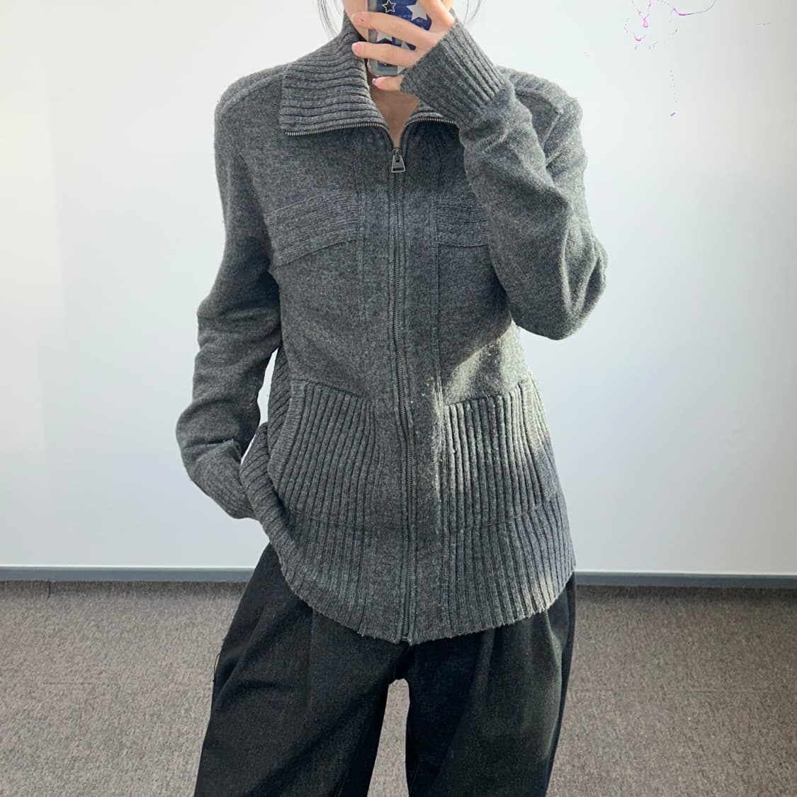 Calvin klein jeans 켈빈클라인 니트 차콜 집업 상품이미지1