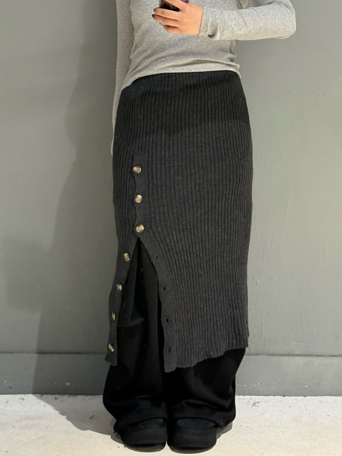 button-up slit detail knit long skirt 상품이미지1
