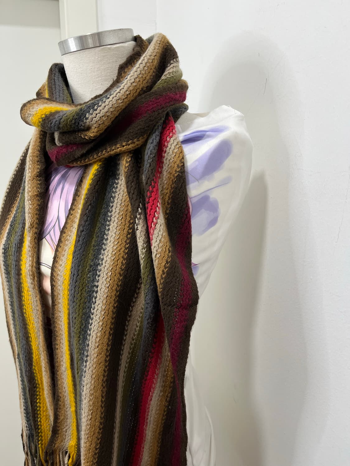 일본 빈티지 모리걸 무지개떡 테슬 뜨개 머플러  상품이미지4