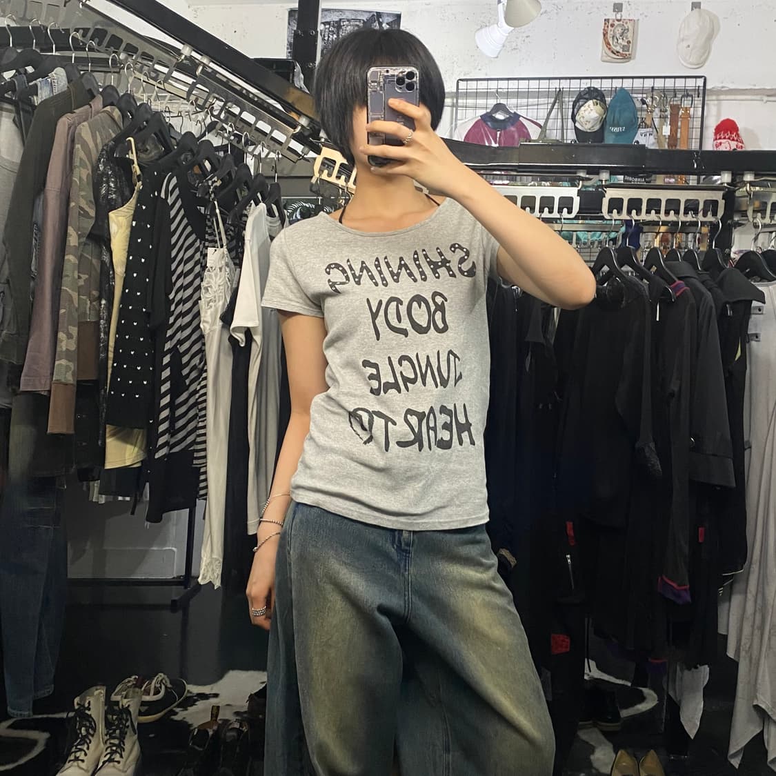 Pendora y2k 큐빅 레터링 반팔 티셔츠 상품이미지8