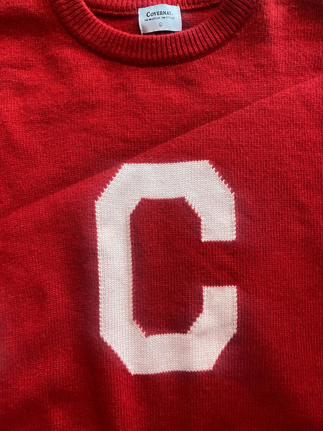 커버낫 C 로고 오버핏 니트 레드 L (100~105) 상품이미지3