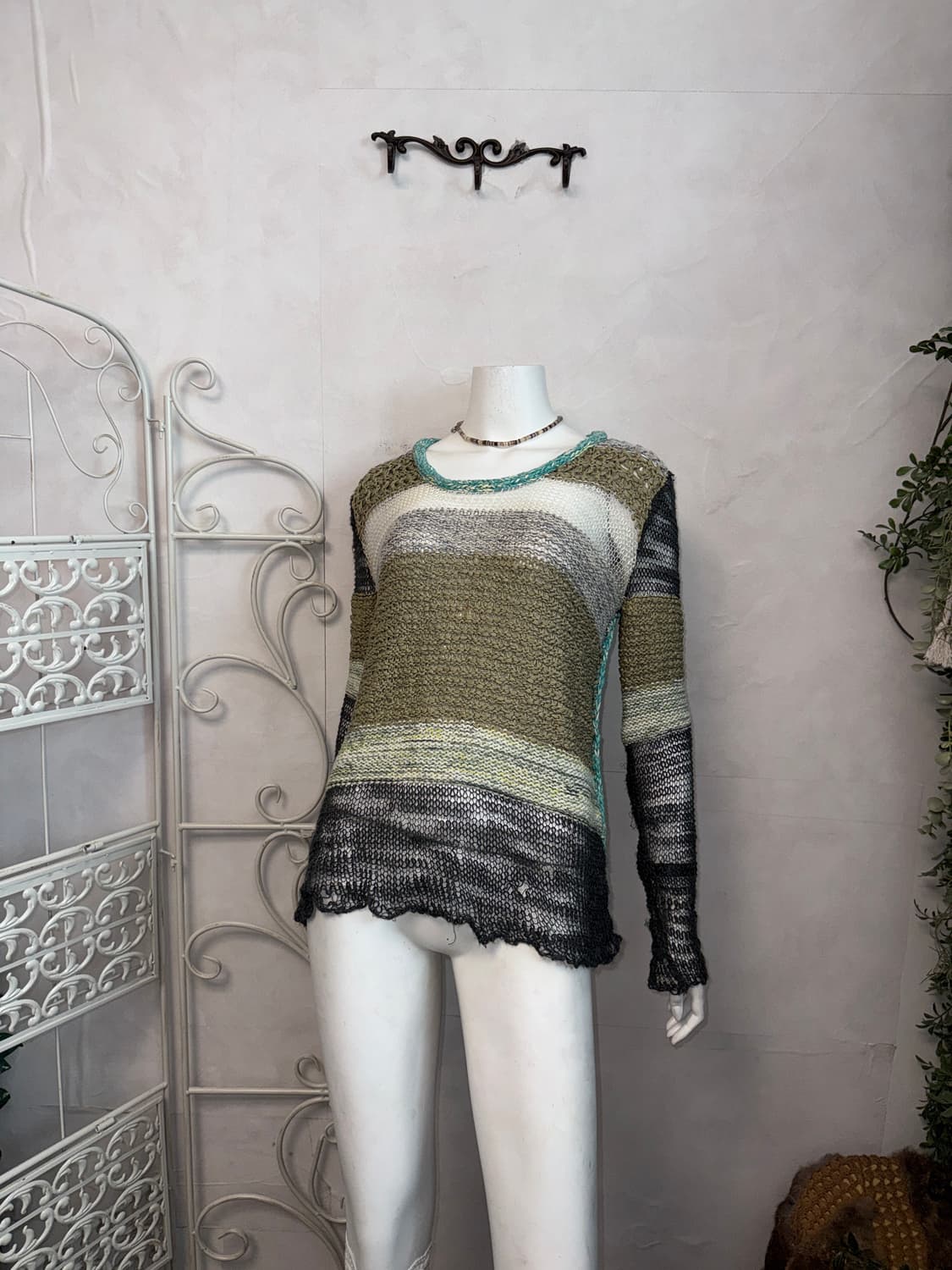 TIME charcoal olive grunge loose knit  상품이미지5