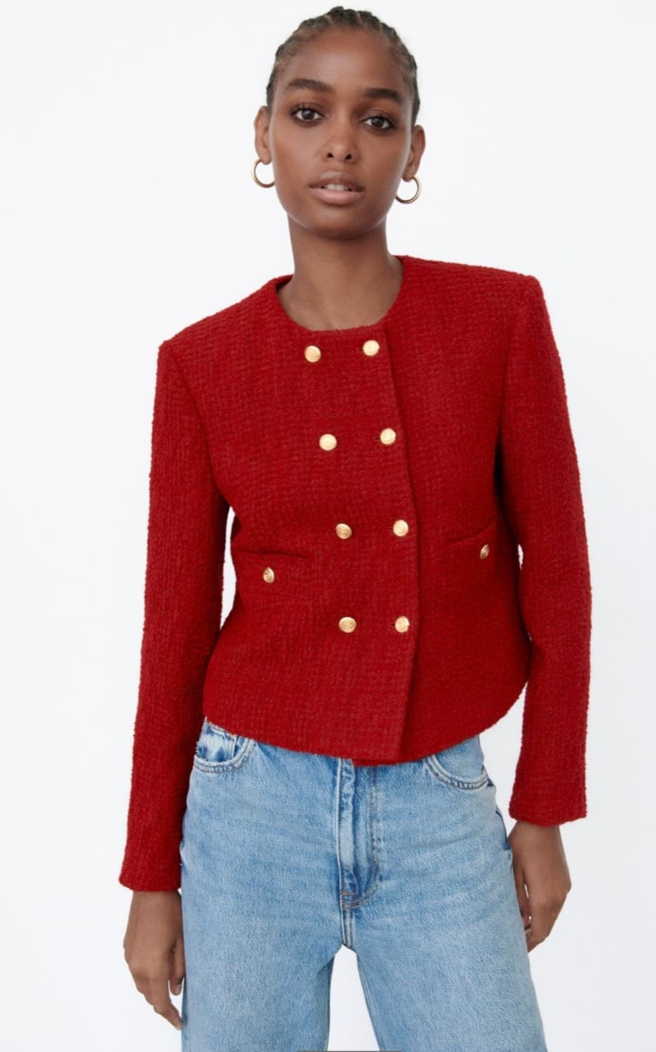 자라 레드트위드자켓 L사이즈 상품이미지1