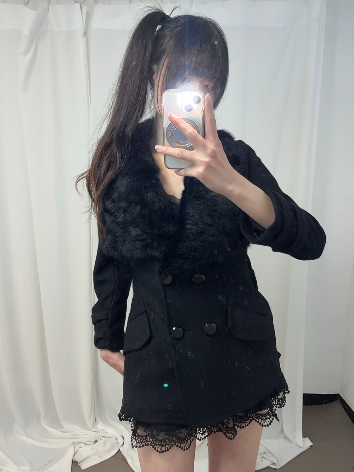 오네걀st 카라 래빗퍼 트리밍 코트 상품이미지1