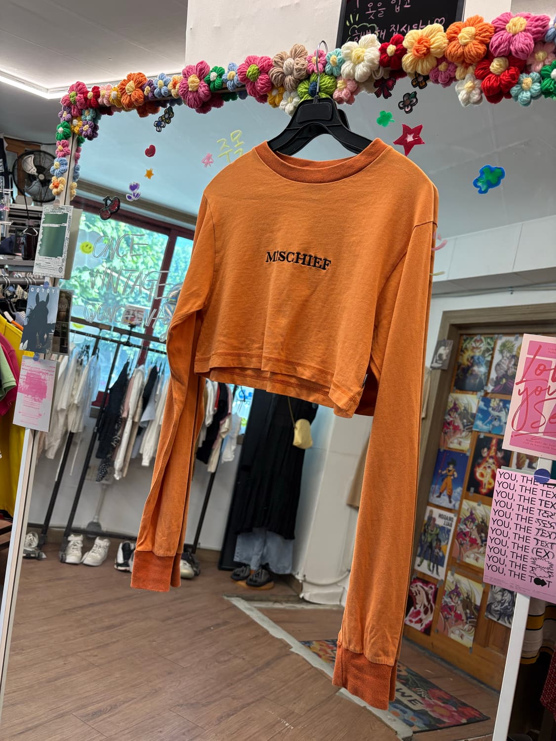 미스치프 크롭 오렌지 긴팔티셔츠 빈티지 Y2K 상품이미지1