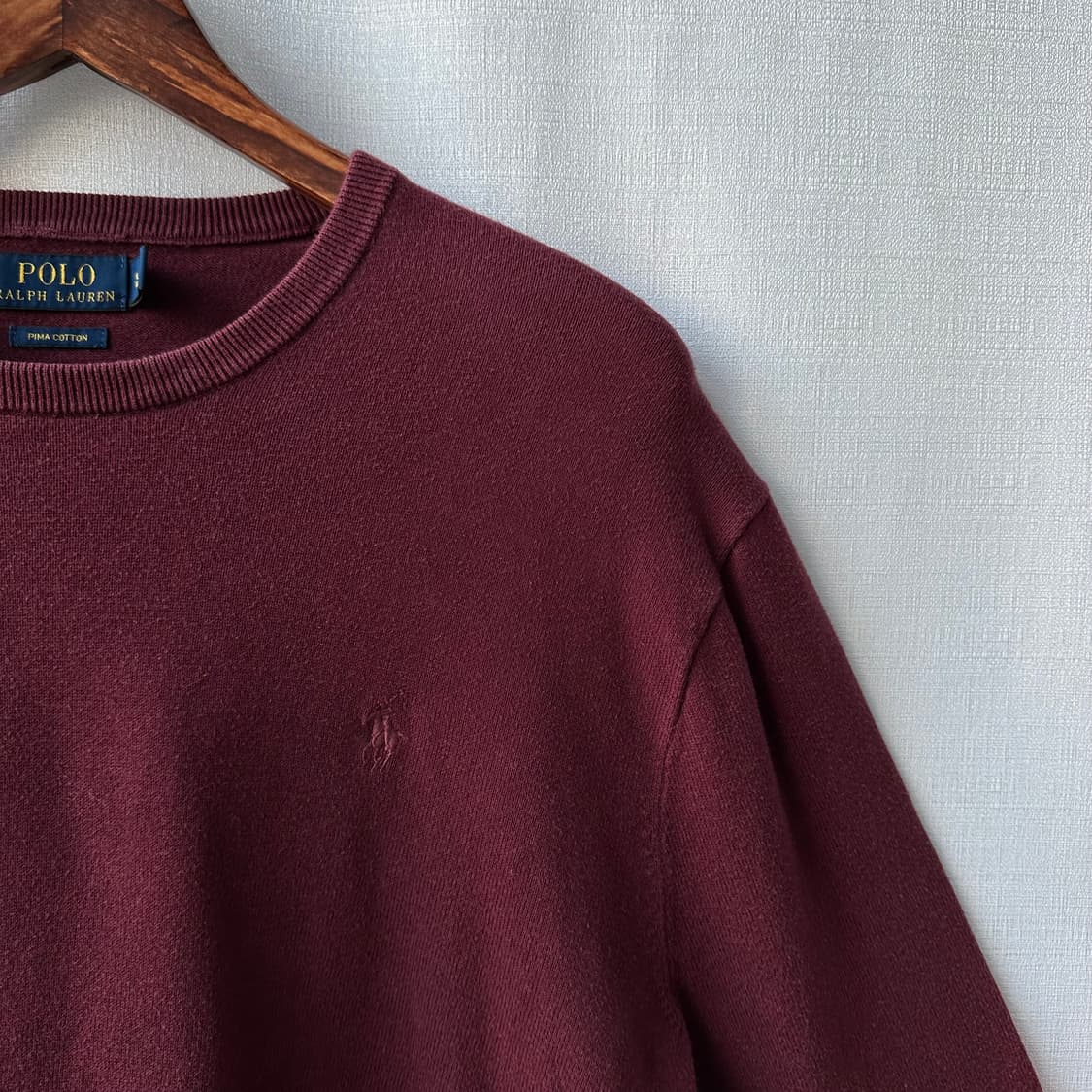 폴로 랄프로렌 피마 코튼 라운드 니트 버건디 XL 상품이미지2