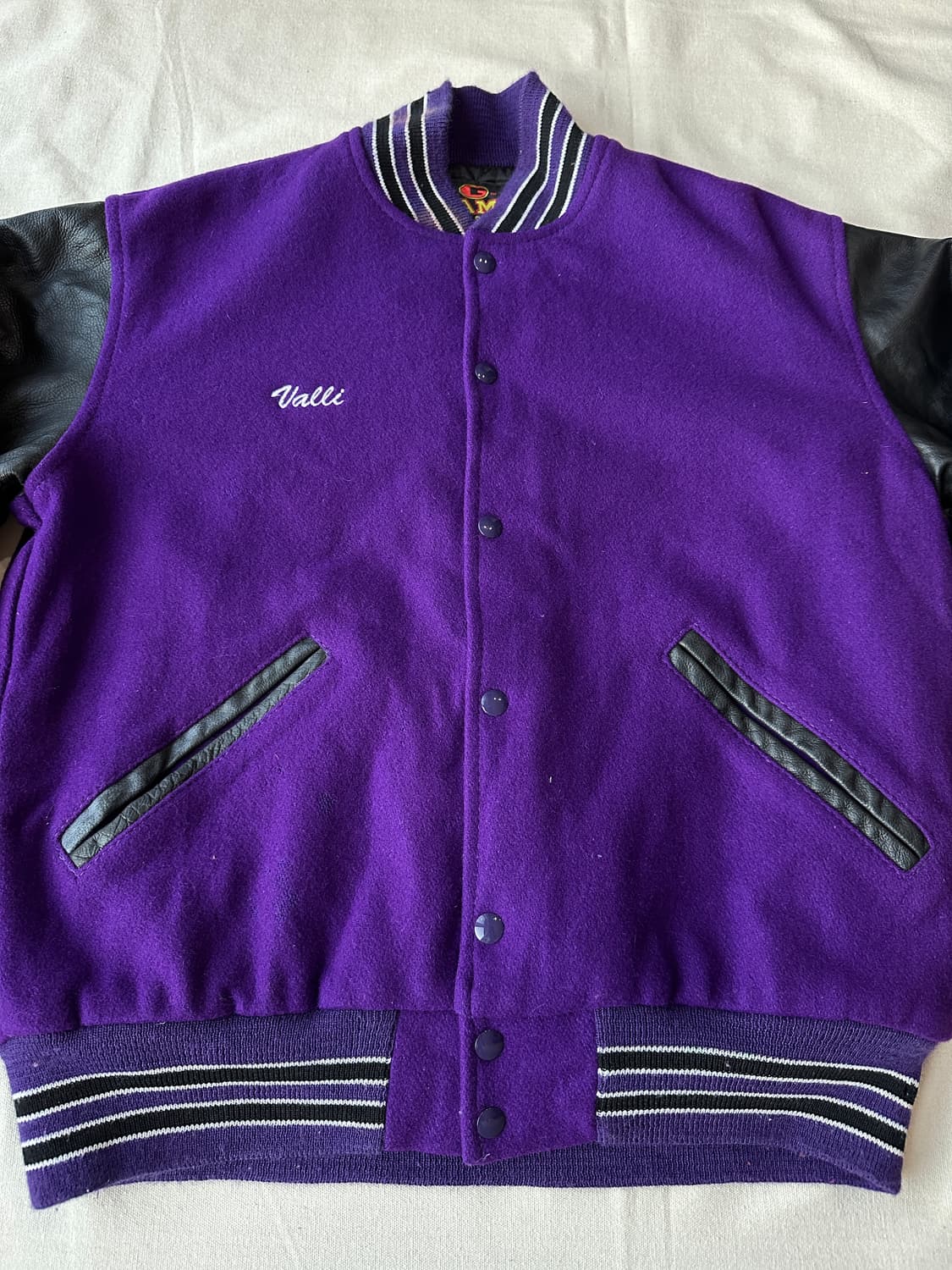 90s USA 울레더 바시티 퍼플 자켓 100 상품이미지4