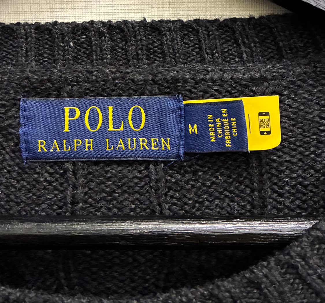(M/100)폴로랄프로렌 면 케이블 꽈배기 니트 트리플블랙 폴로니트 상품이미지8
