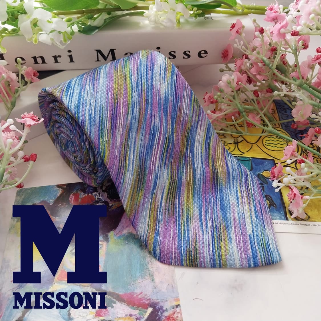 미쏘니 실크 멀티 스트라이프 자카드 넥타이 9.4cm A등급 K1600
 상품이미지1