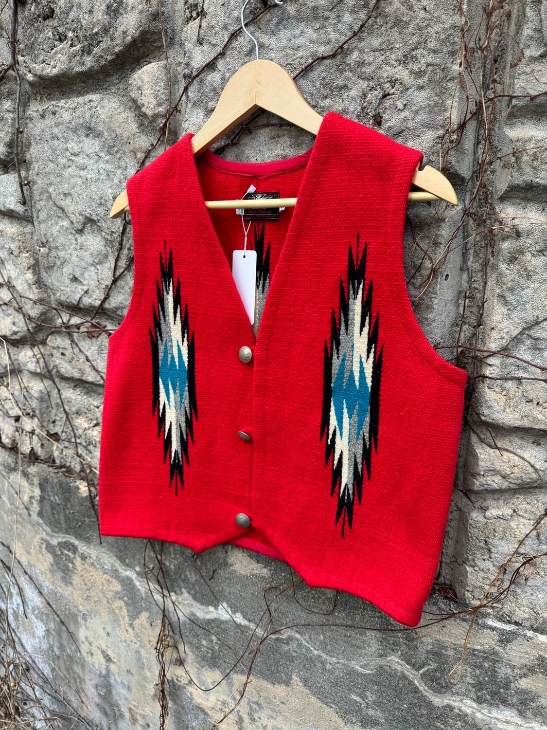 센티넬라 나바호 네이티브 무늬 구형라벨 오르테가 치마요 베스트 조끼 레드 상품이미지3
