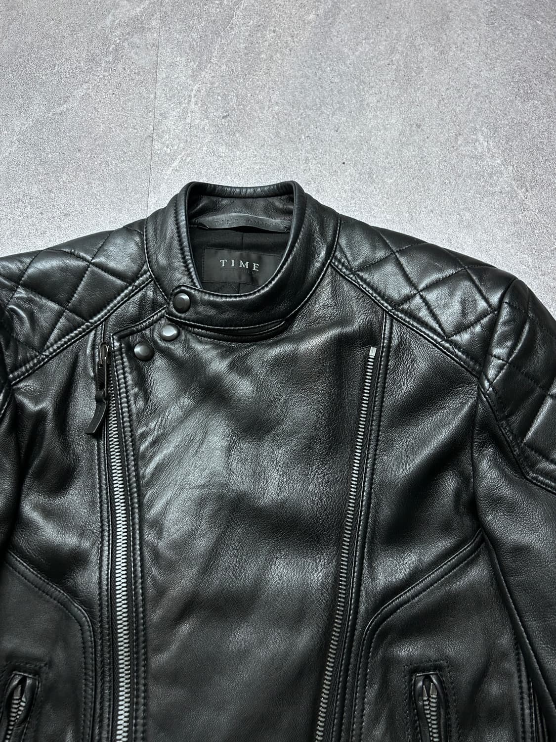 타임 옴므 퀼티드 판넬 사선 램스킨 자켓 상품이미지3