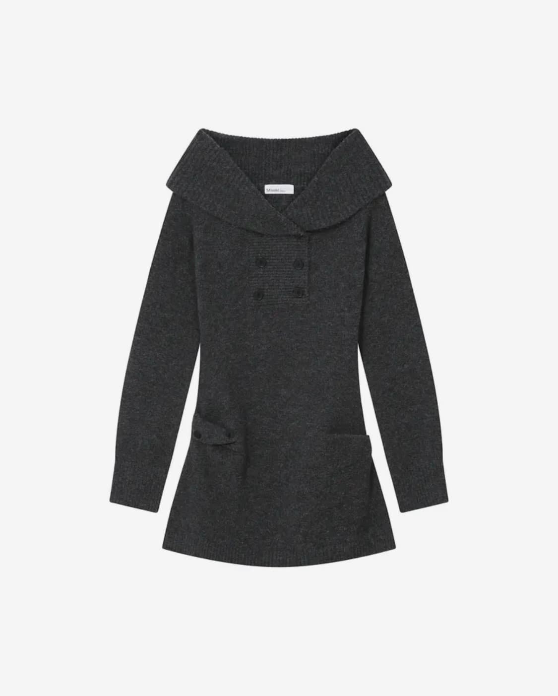 [아이브레이 착용]미세키서울 더블 니트 버튼 원피스 차콜 상품이미지2