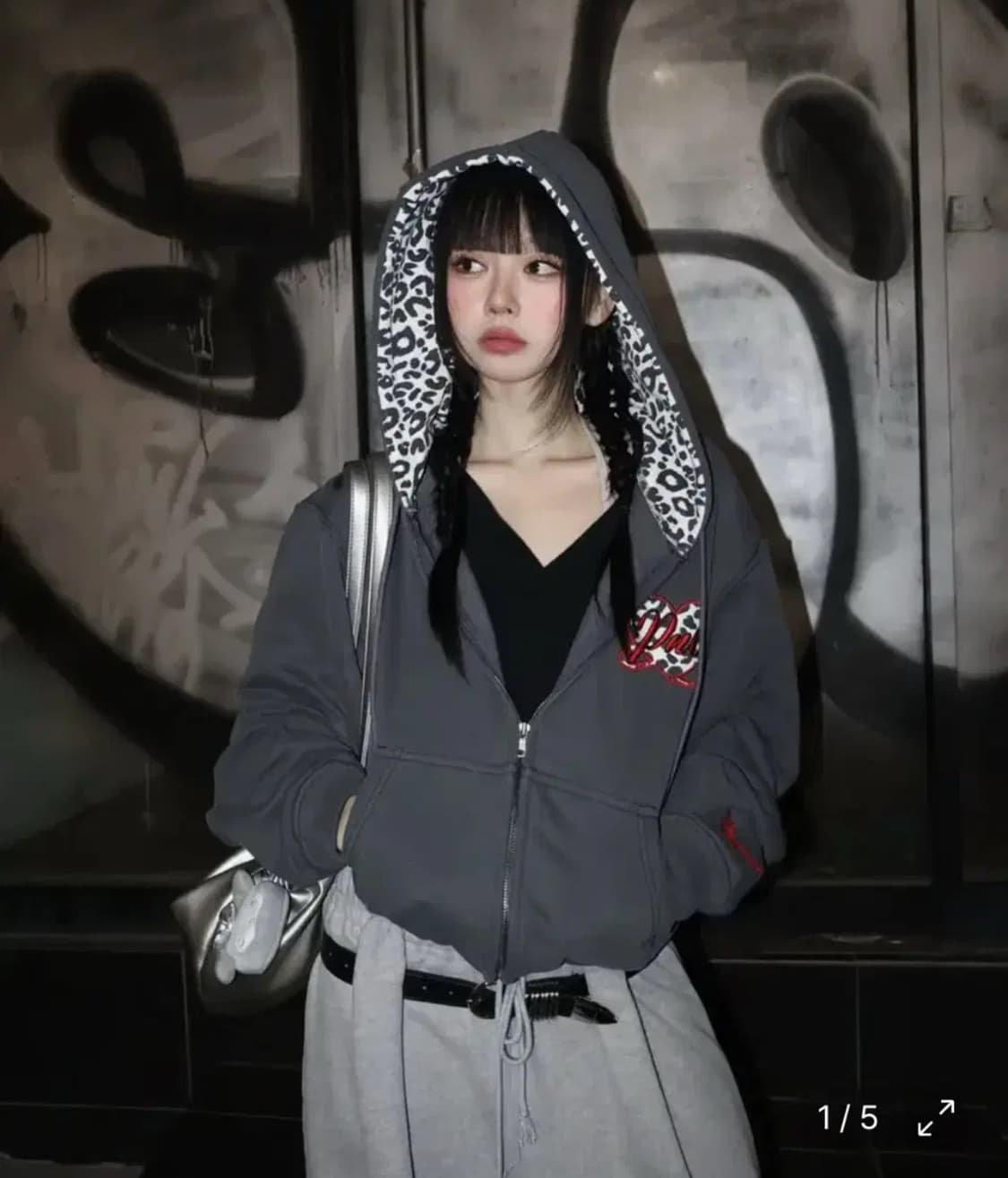 미개봉) 플리즈노팔로우 레오파드 하트 로고 후디 집업 상품이미지1