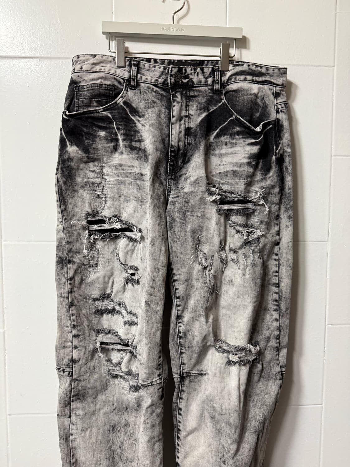 스모크라이즈 아이스 워시드 데미지 와이드 데님진 상품이미지2