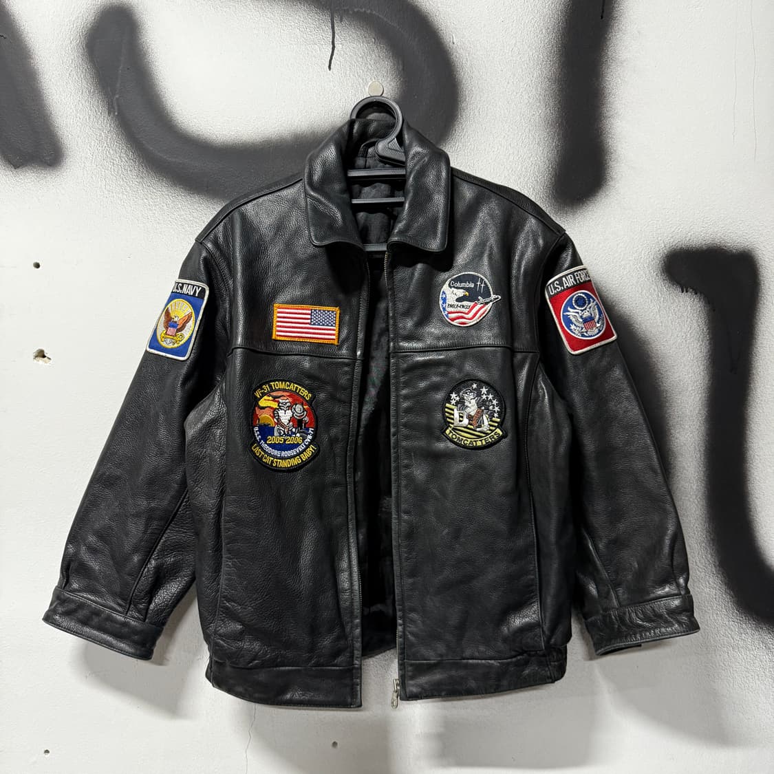 VTG 빈티지 카우하이드 100%소가죽 패치 디테일 싱글 가죽 자켓 상품이미지1