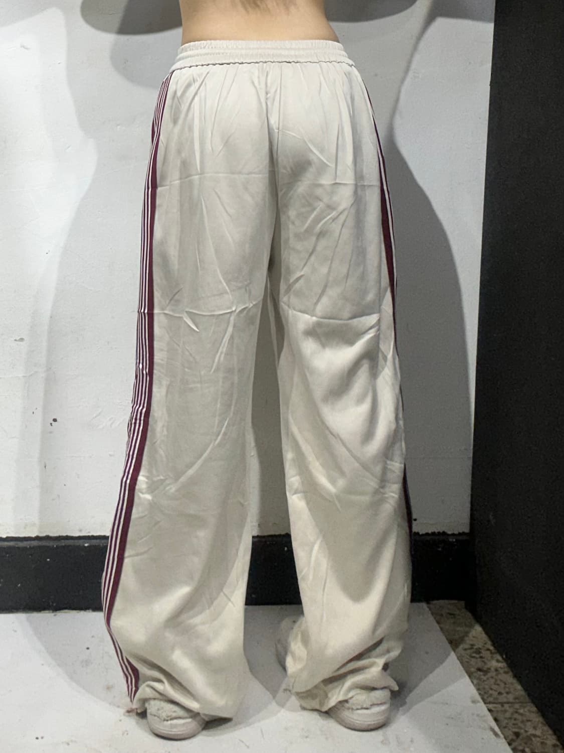 일본 빈티지 베이지 버건디 사이드 라인 와이드 트랙 팬츠 추리닝 바지  상품이미지3