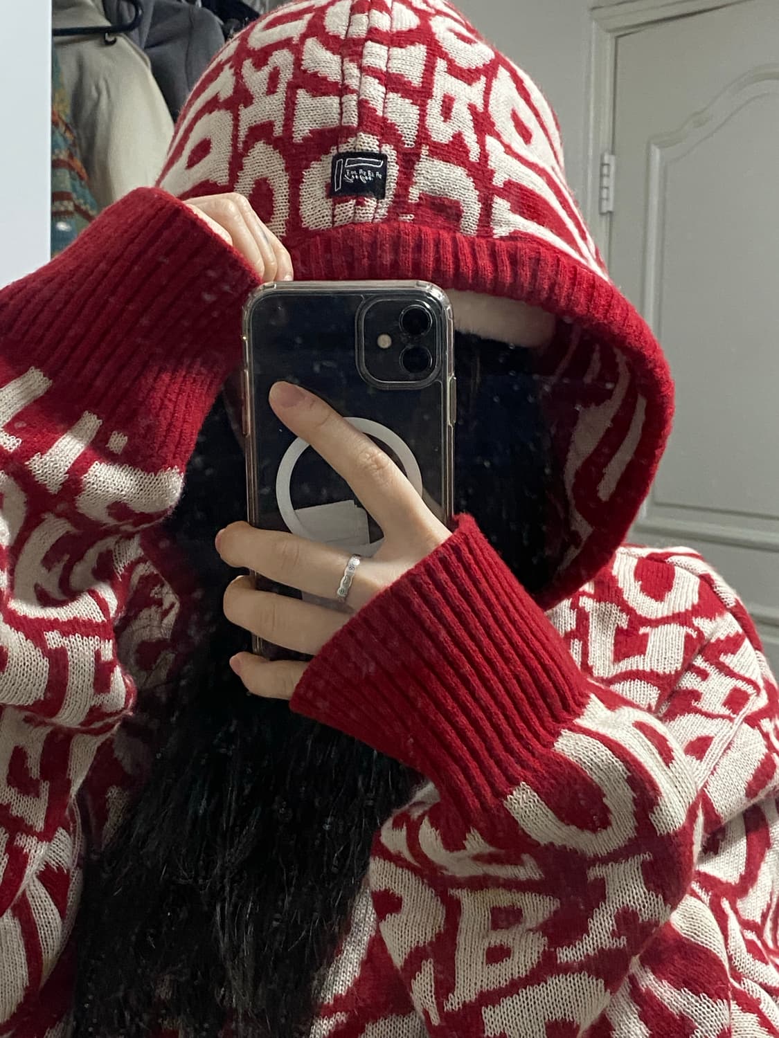 간지 뒤지는 후부 니트 후드 상품이미지5