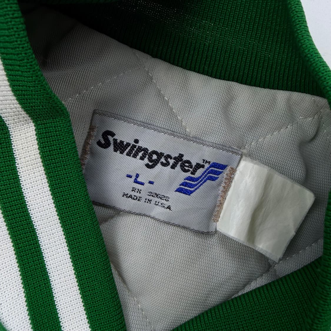 90s swingster 하와이 그린 새틴 봄버 자켓 상품이미지4