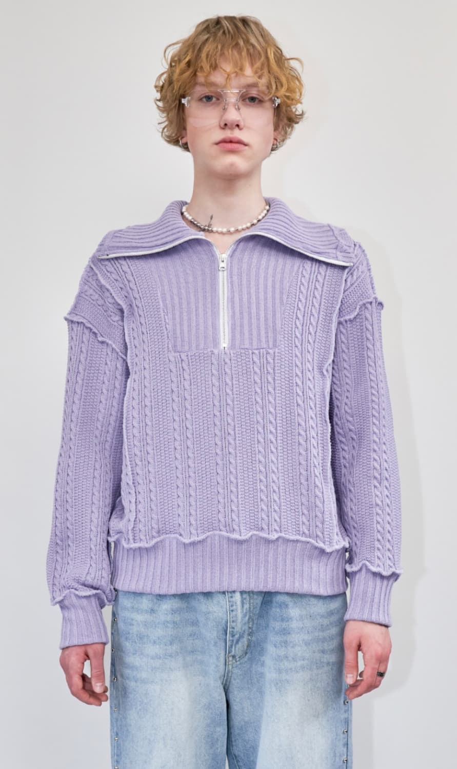 [레씨토] ZIP-UP COLLAR CABLE KNIT(ONE SZ) 상품이미지1