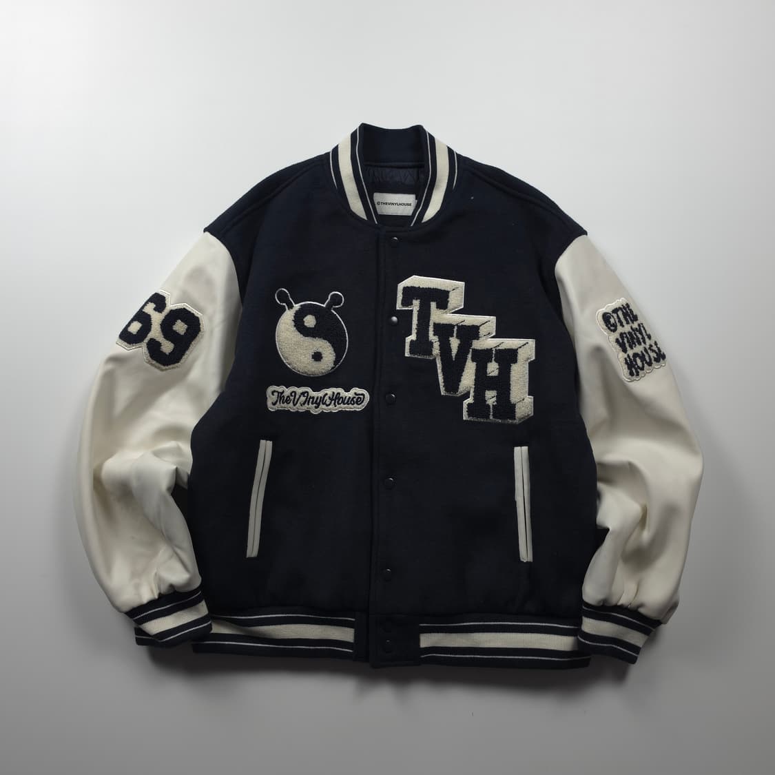 더바이닐하우스 빅로고 레더 모직 바시티 자켓 (XL) 상품이미지1