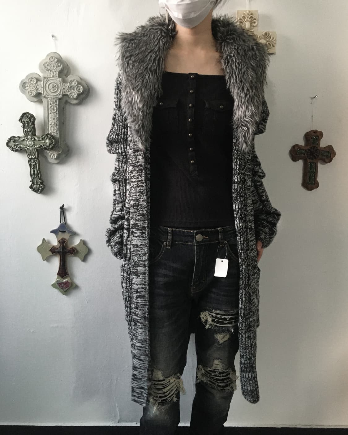 Fake fur collar knit cardigan 상품이미지7
