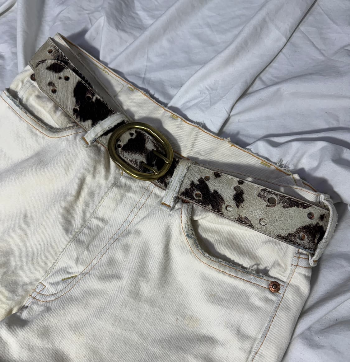 빈티지 포니 헤어 카우 패턴 벨트 송치 웨스턴 상품이미지1