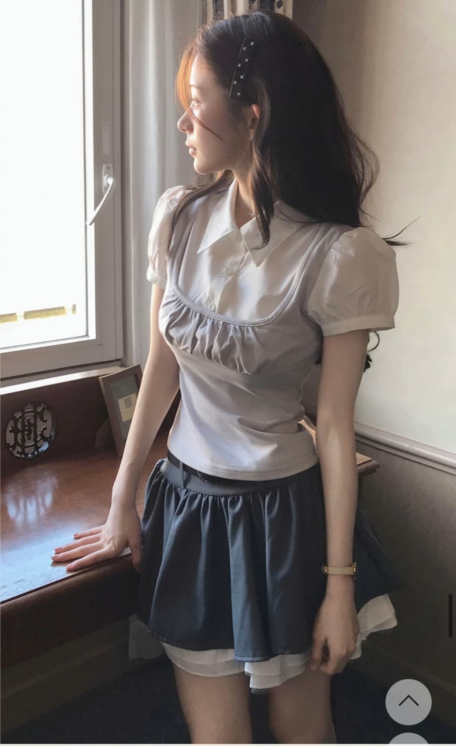 [새상품]에이블리클라우드이모션 퍼프 레이어드 셔츠 블라우스 일녀히메갸루 상품이미지2