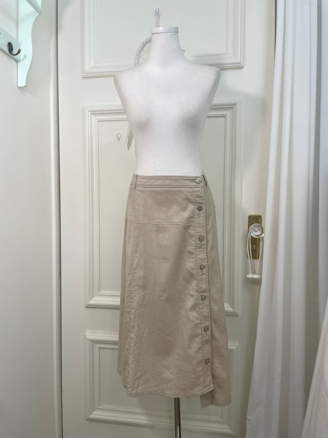 beige denim unbalance button point long 상품이미지1