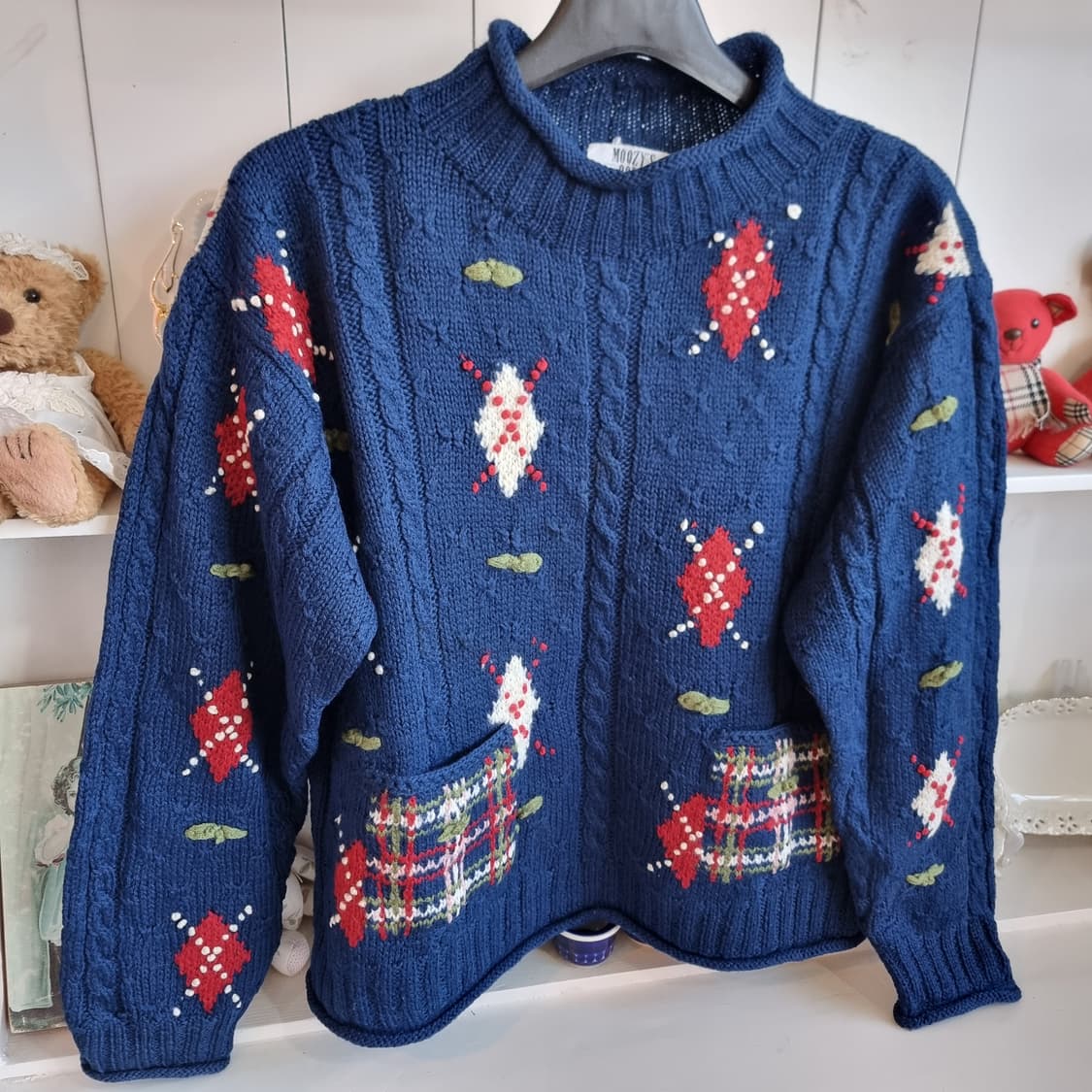 빈티지 니트  블루 체크포켓 상품이미지5