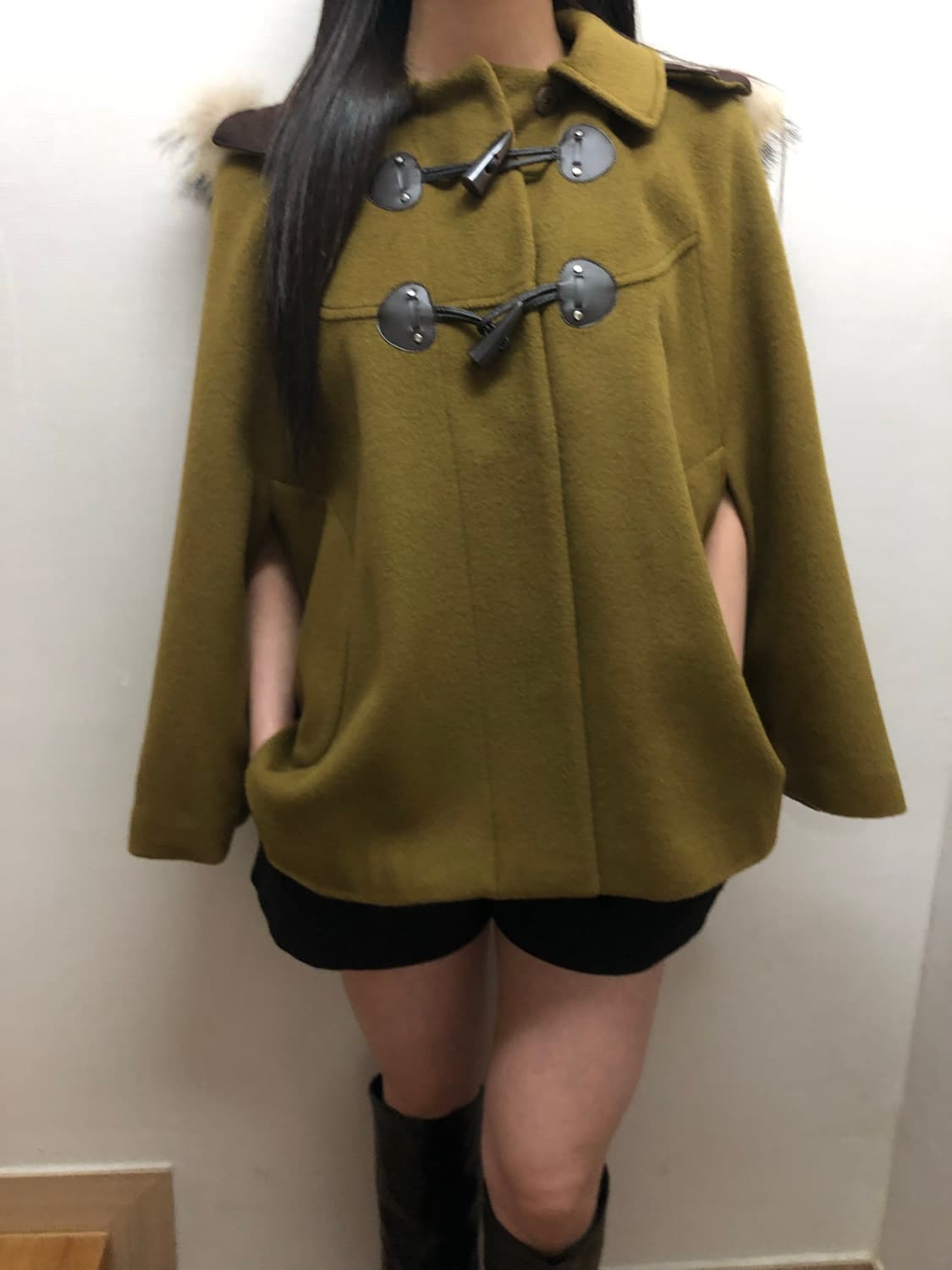 빈티지 올리브 그린 더플 울 케이프 상품이미지8