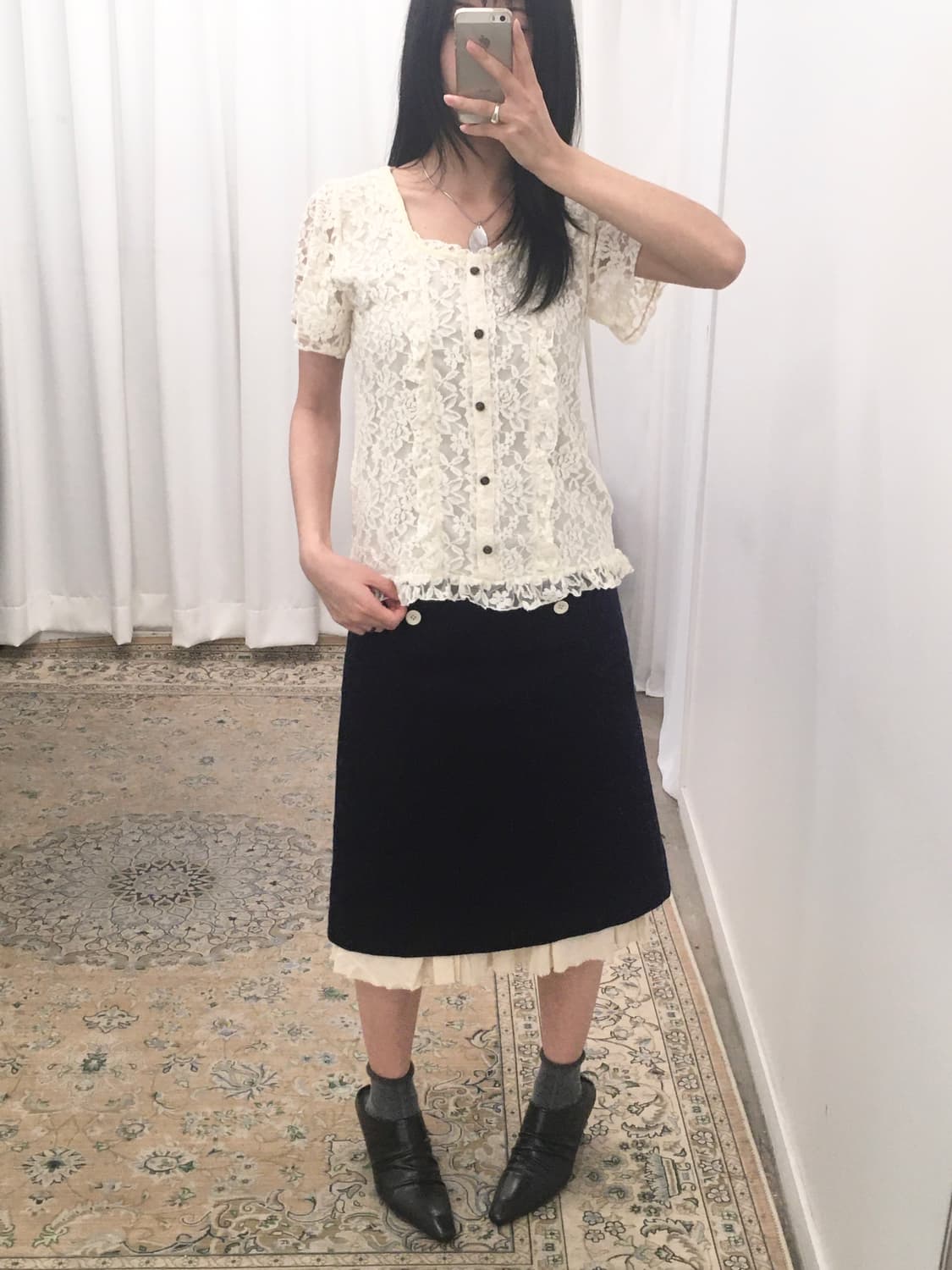 Axes femme 아이보리 레이스 블라우스 상품이미지2