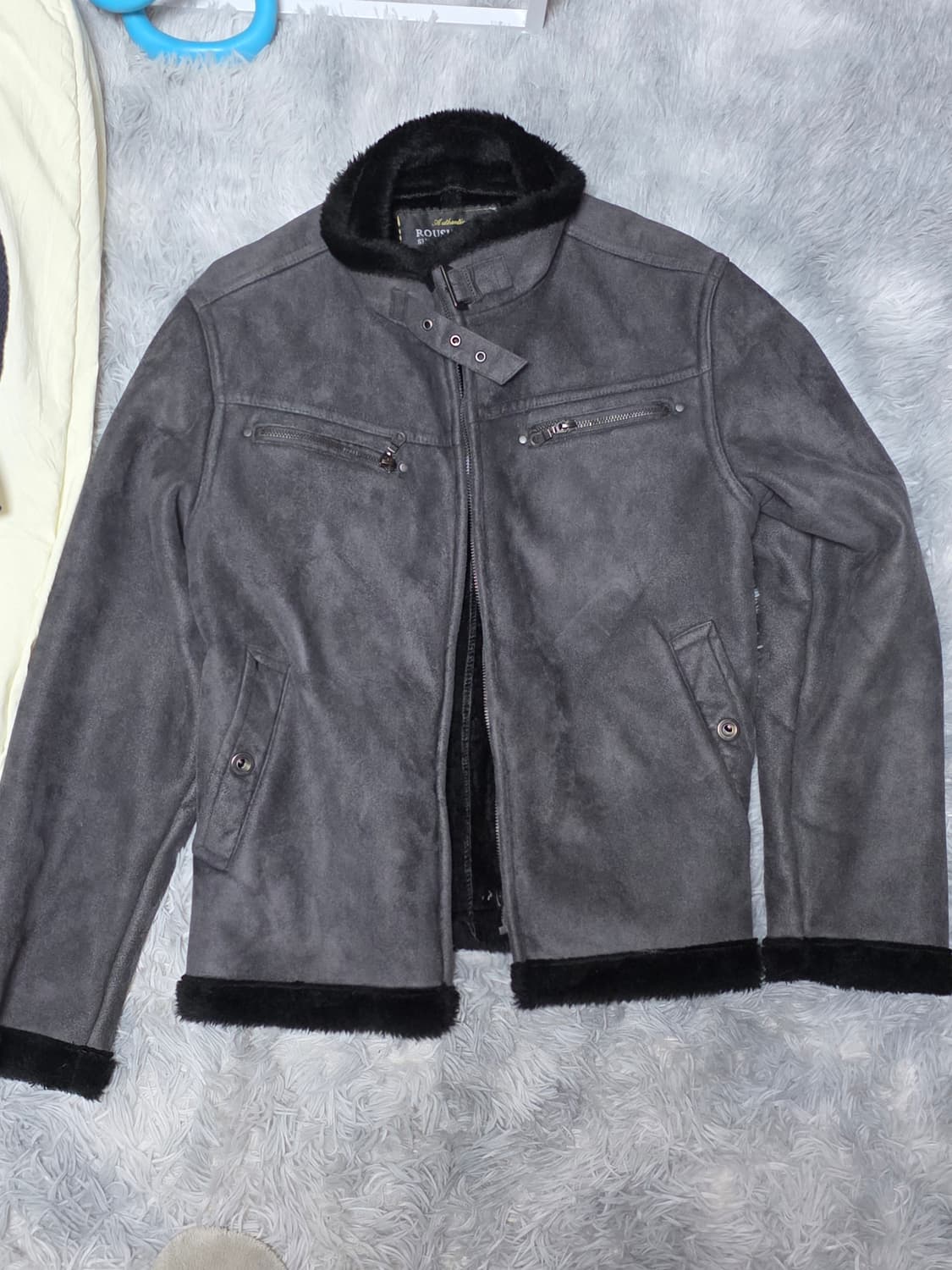 Roushatte 하이넥 버클 무스탕 그레이 상품이미지1