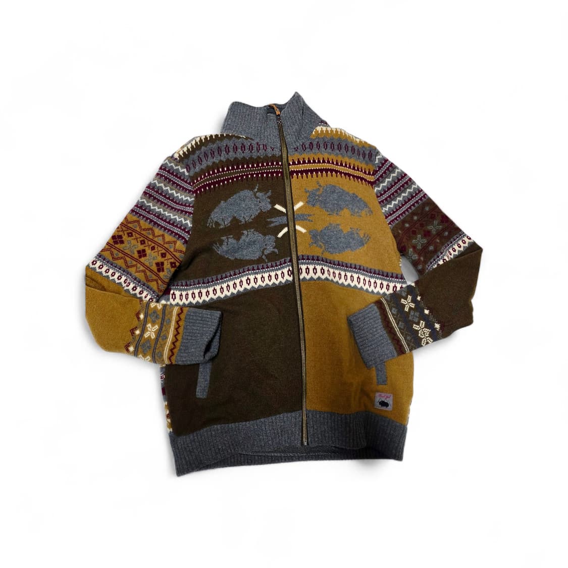 [블랙야크] 빈티지 노르딕 패턴 방풍 안감 울 니트 집업 100(L) 상품이미지1