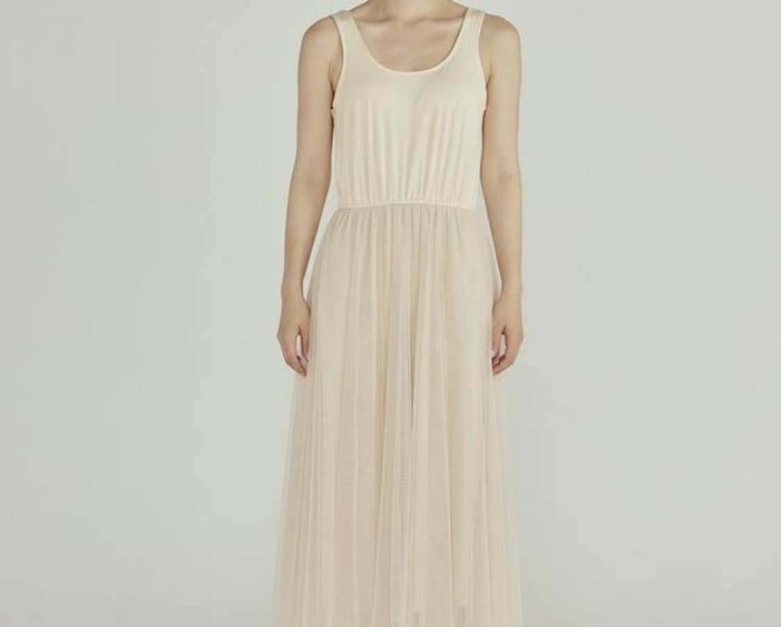 새상품 민소매 원피스 튤 스커트 발레리나 쉬폰 더블레이어 망사 드레스 상품이미지1