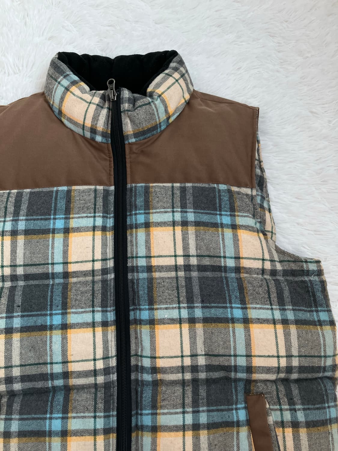 빈티지 스카이 브라운 체크 패딩 조끼 y2k 스트릿 갸루 펑키 일본빈티지 상품이미지3